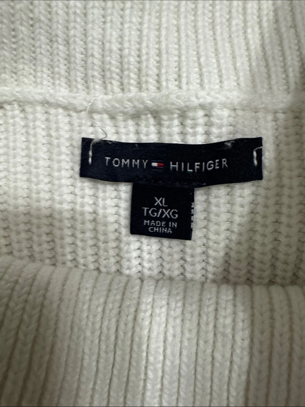 Tommy Hilfiger White Relaxed Ribbed Cowl-Neck Sweater Side Slits 100% Cotton XL - Picture 4 of 6